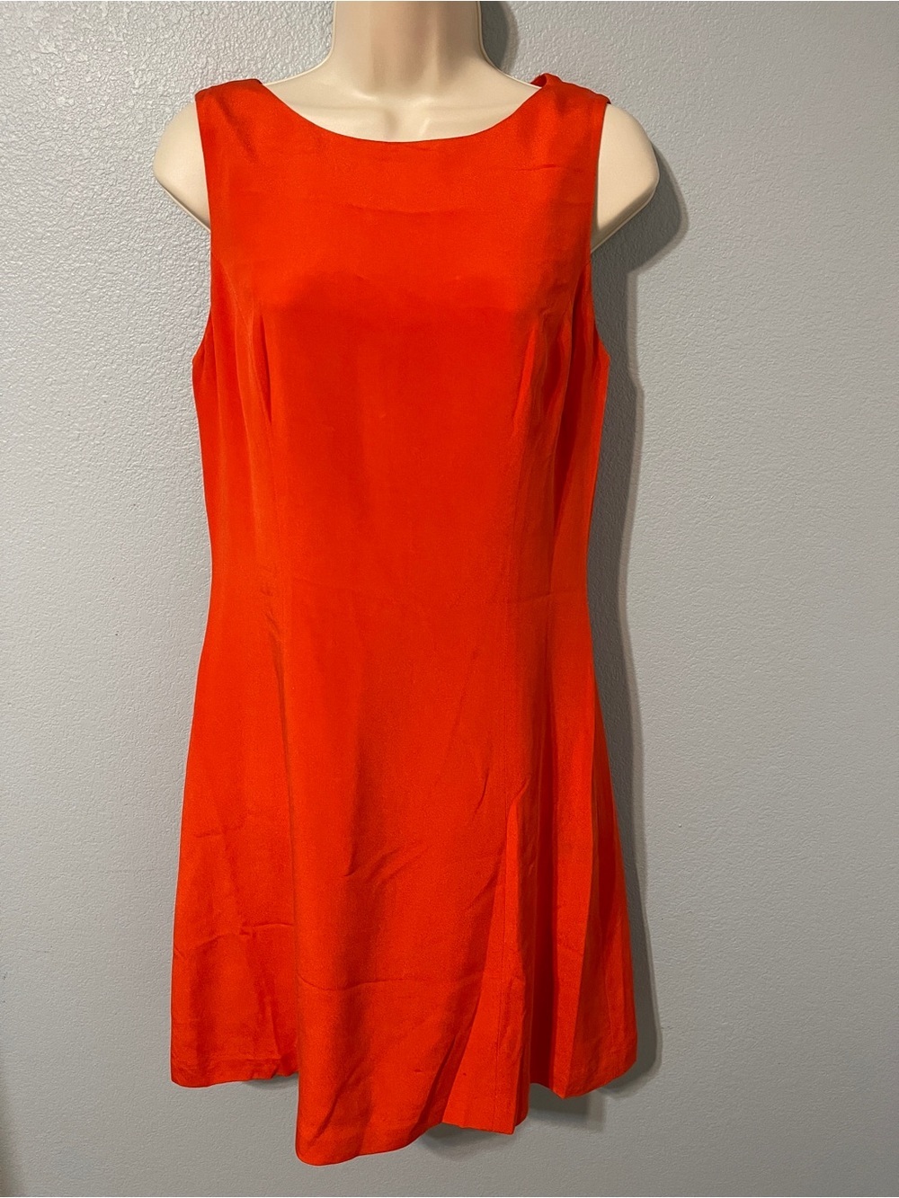 Moda International Red Orange Sheath Dress 100% Silk Career Cocktail Y2K Size 10